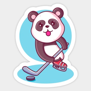 Cute Kawaii Panda Playing Ice Hockey Sticker